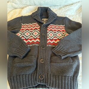 Boys size 5, OshKosh B'gosh Kids Charcoal and Red Patterned Cardigan